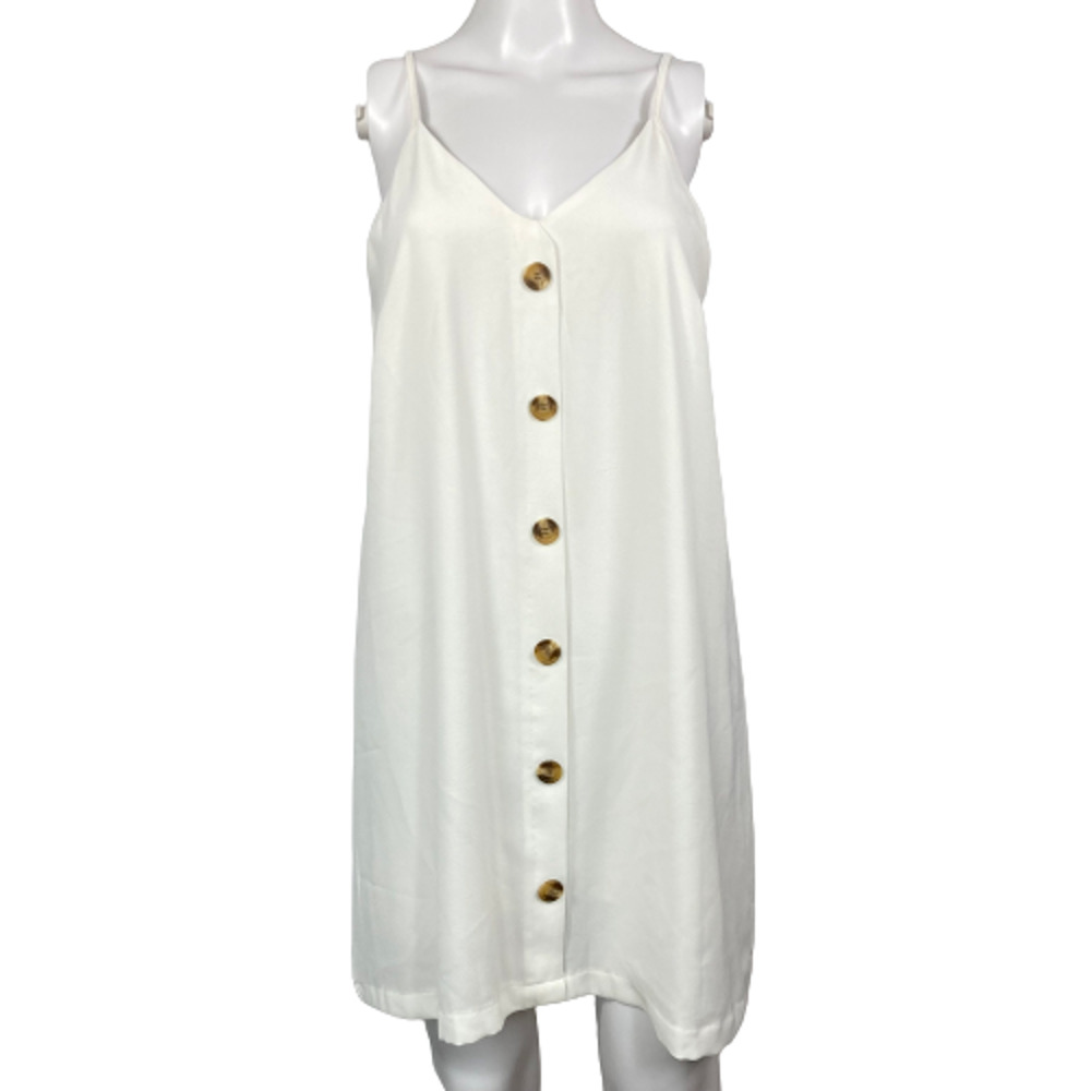 Boutique Dress Womens Sz S‎ White V-Neck Button Down Spaghetti Strap
